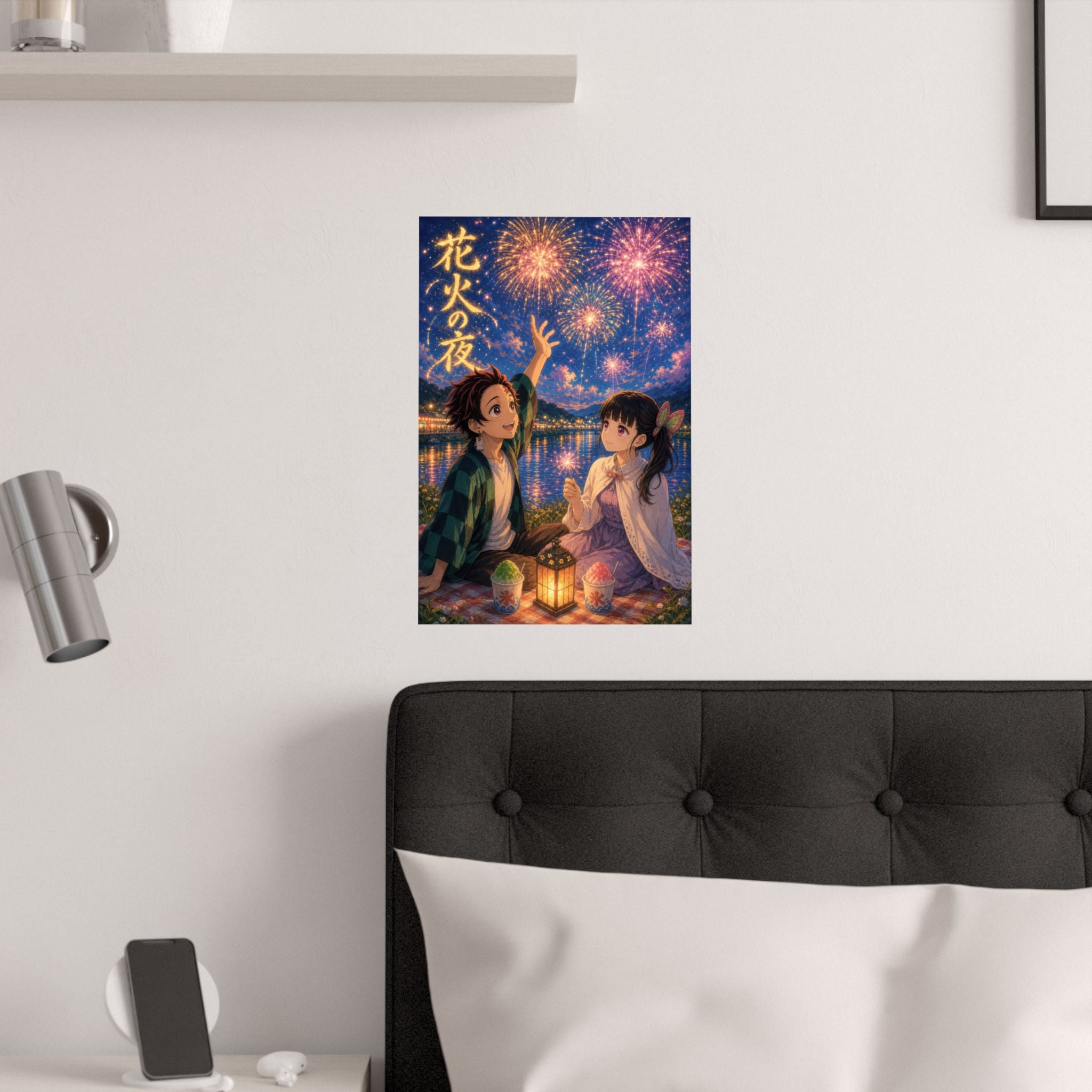 Demon Slayer Tanjiro Kanao Dreamy Fireworks Riverbank Anime Poster