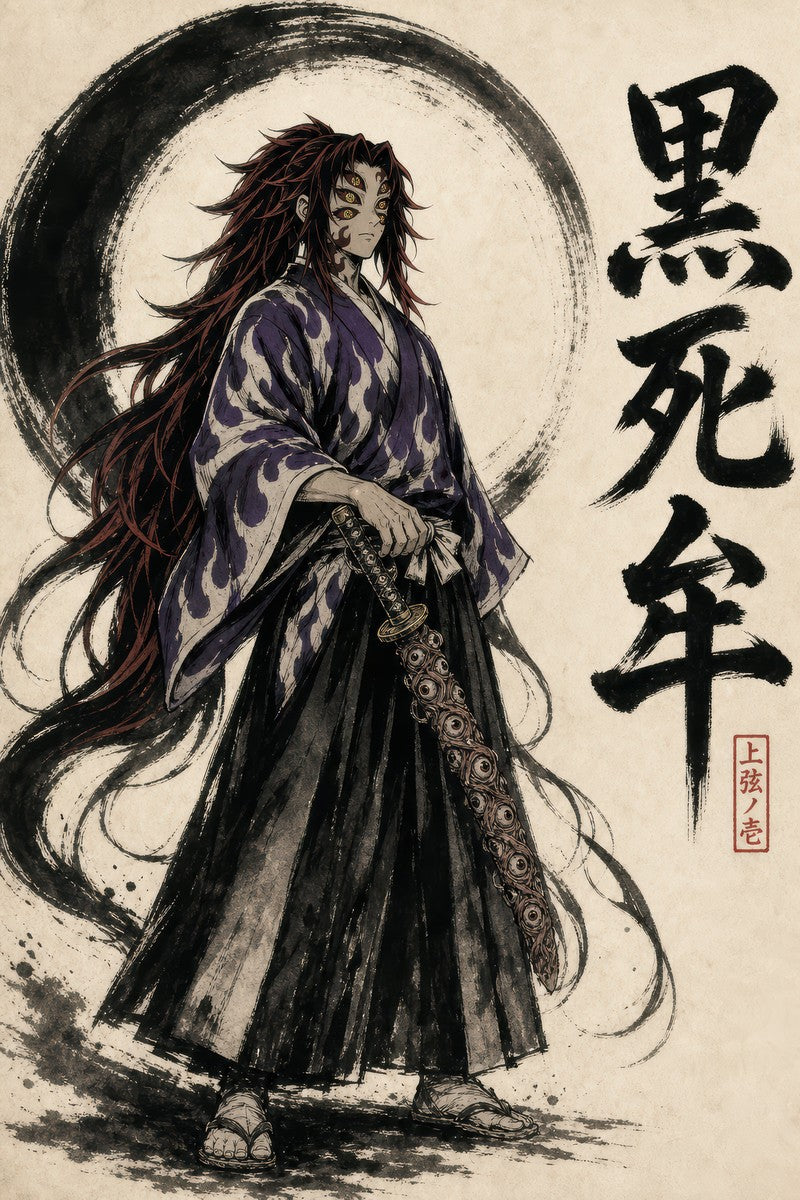 Demon Slayer Kokushibo Sumi E Moon Anime Poster