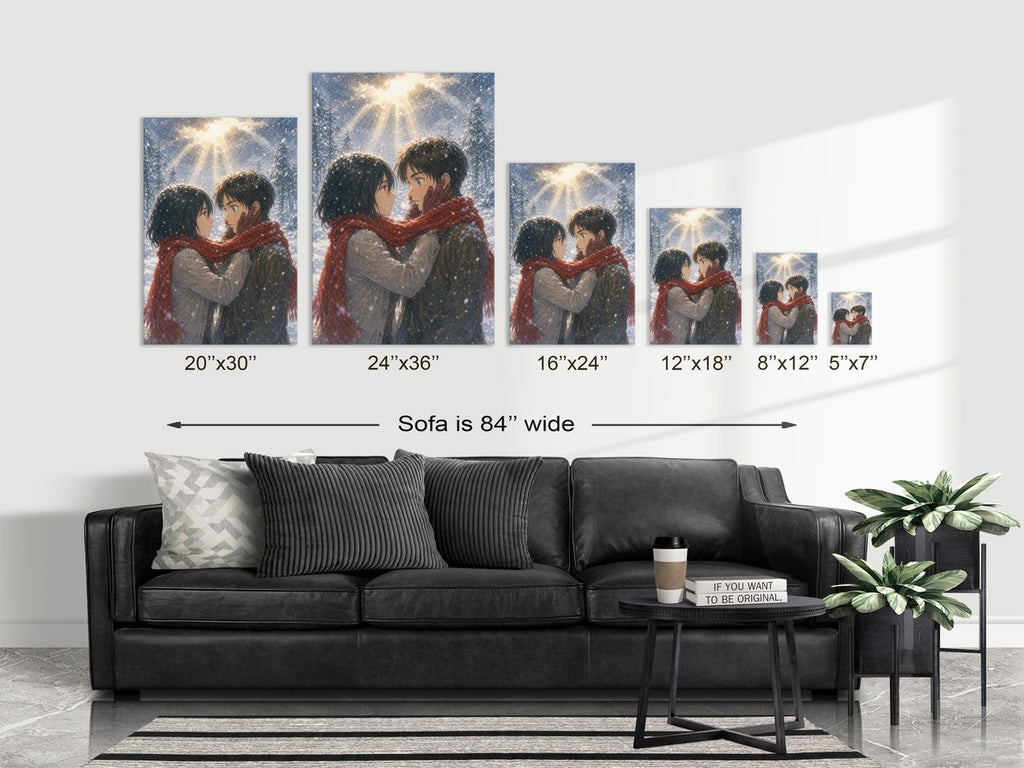 Attack on Titan Mik01Snow Mikasa Eorn Snow Embrace Watercolor Storybook Romance