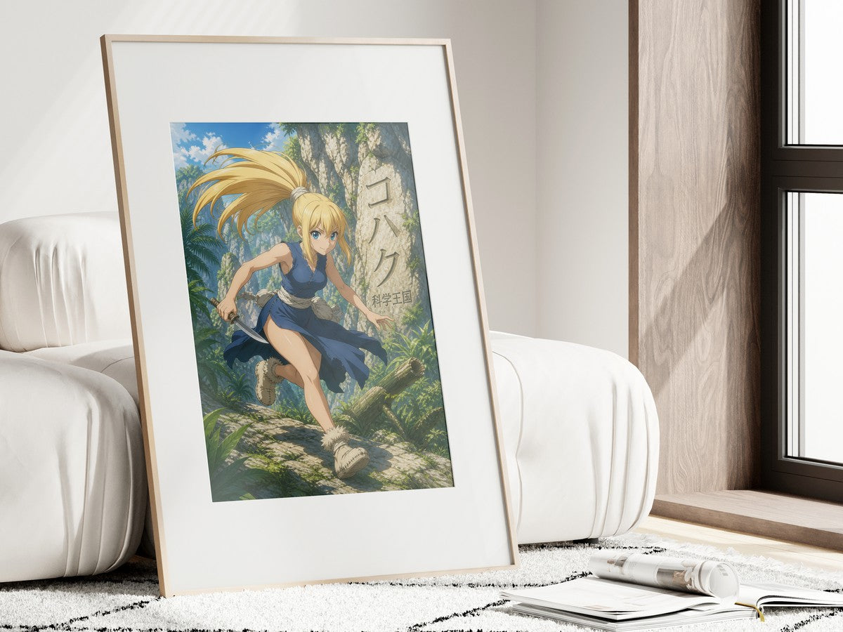 Framed poster above a desk