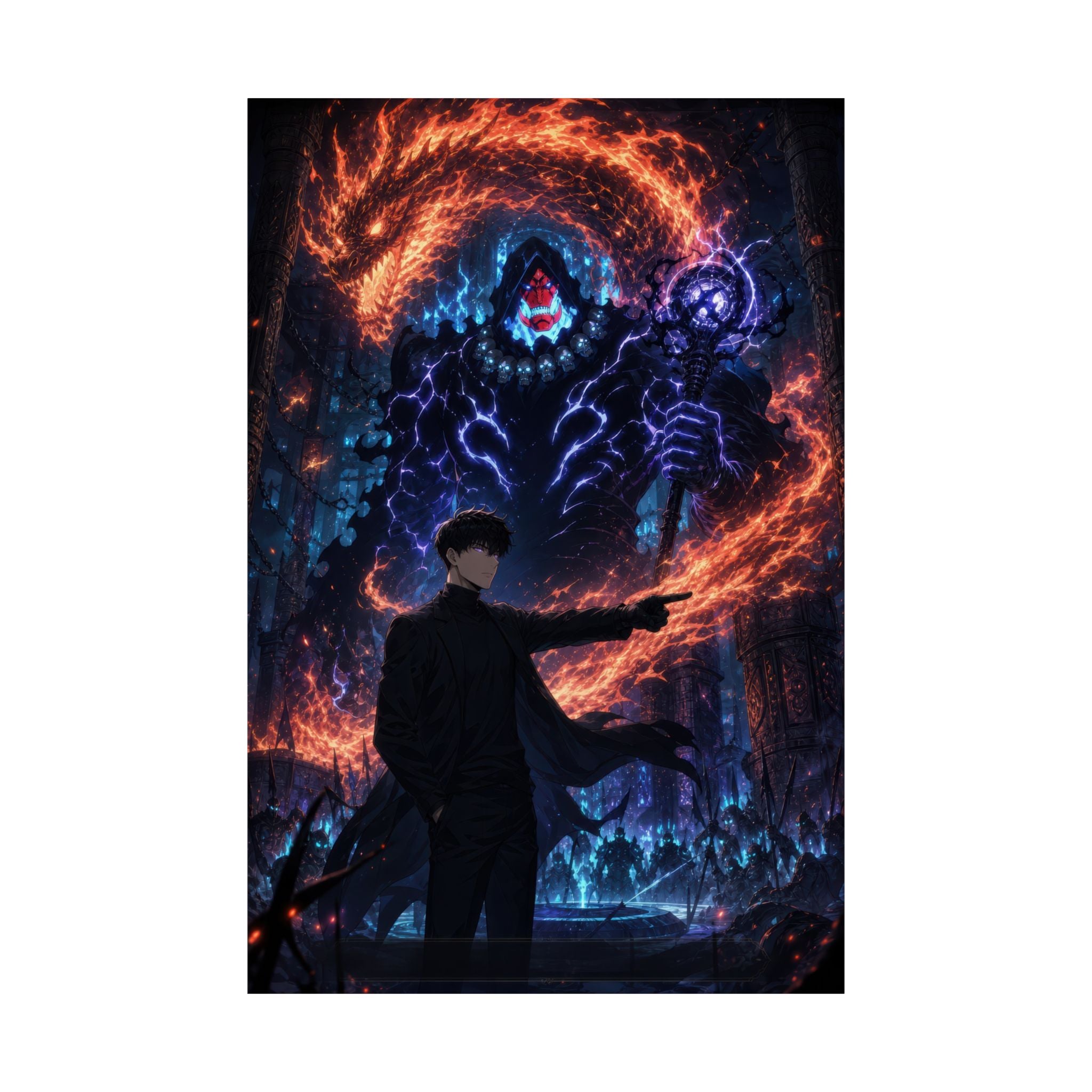 Solo Leveling Sl56 Jinwoo Tusk Hellfire General Anime Poster