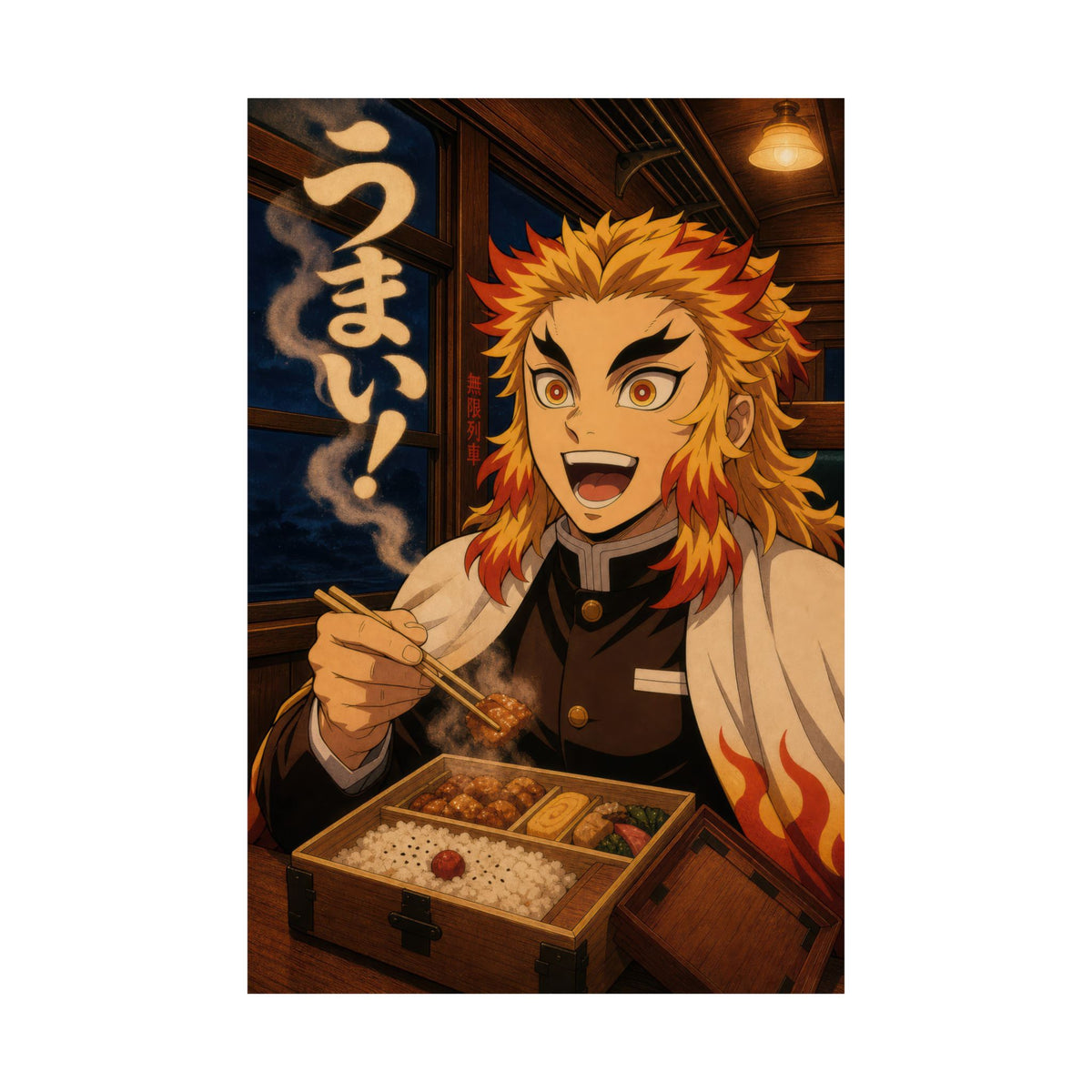 Demon Slayer Rengoku Umai Retro Railway Food Editorial Anime Poster