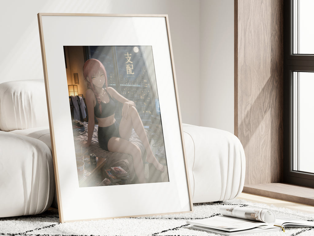 Makima Chainsaw Man Anime Poster Moonlit Apartment Night Art Print