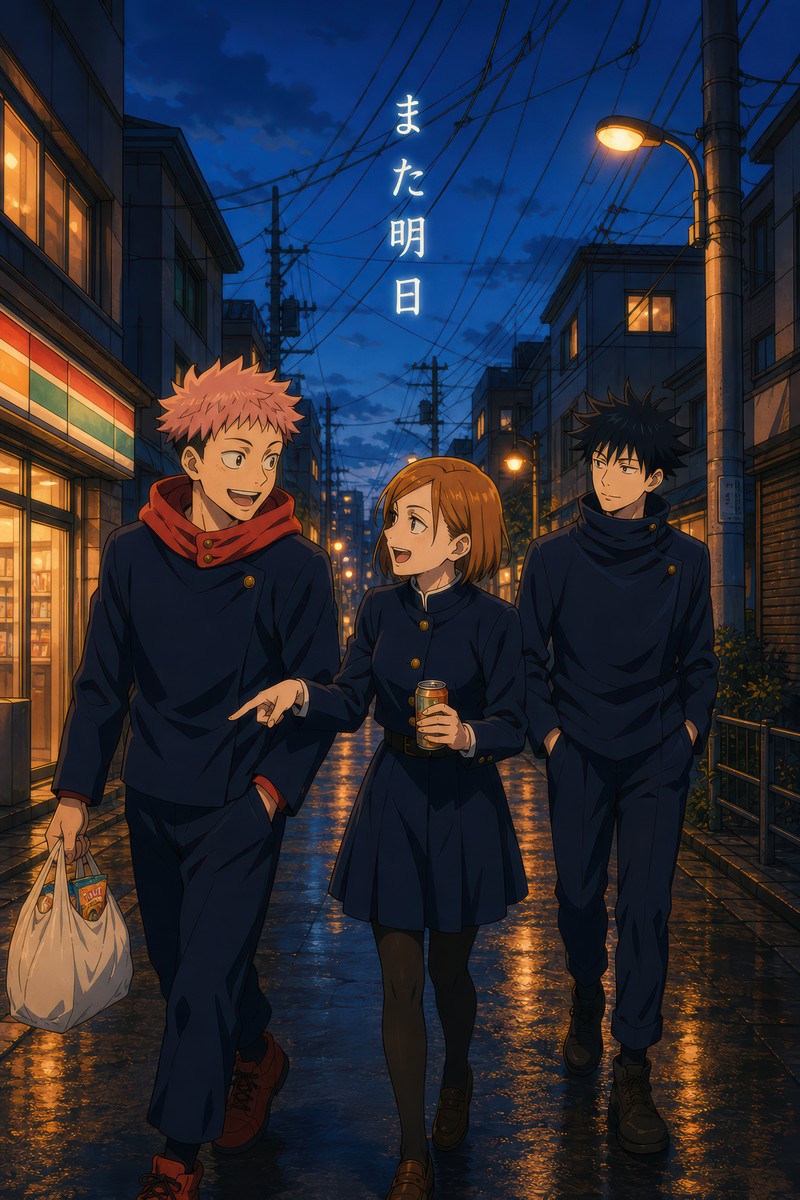 Jjk-Kv-Group02 First-Years-City-Walk Gpt-Image-2 Pixazo Medium V01 Anime Poster