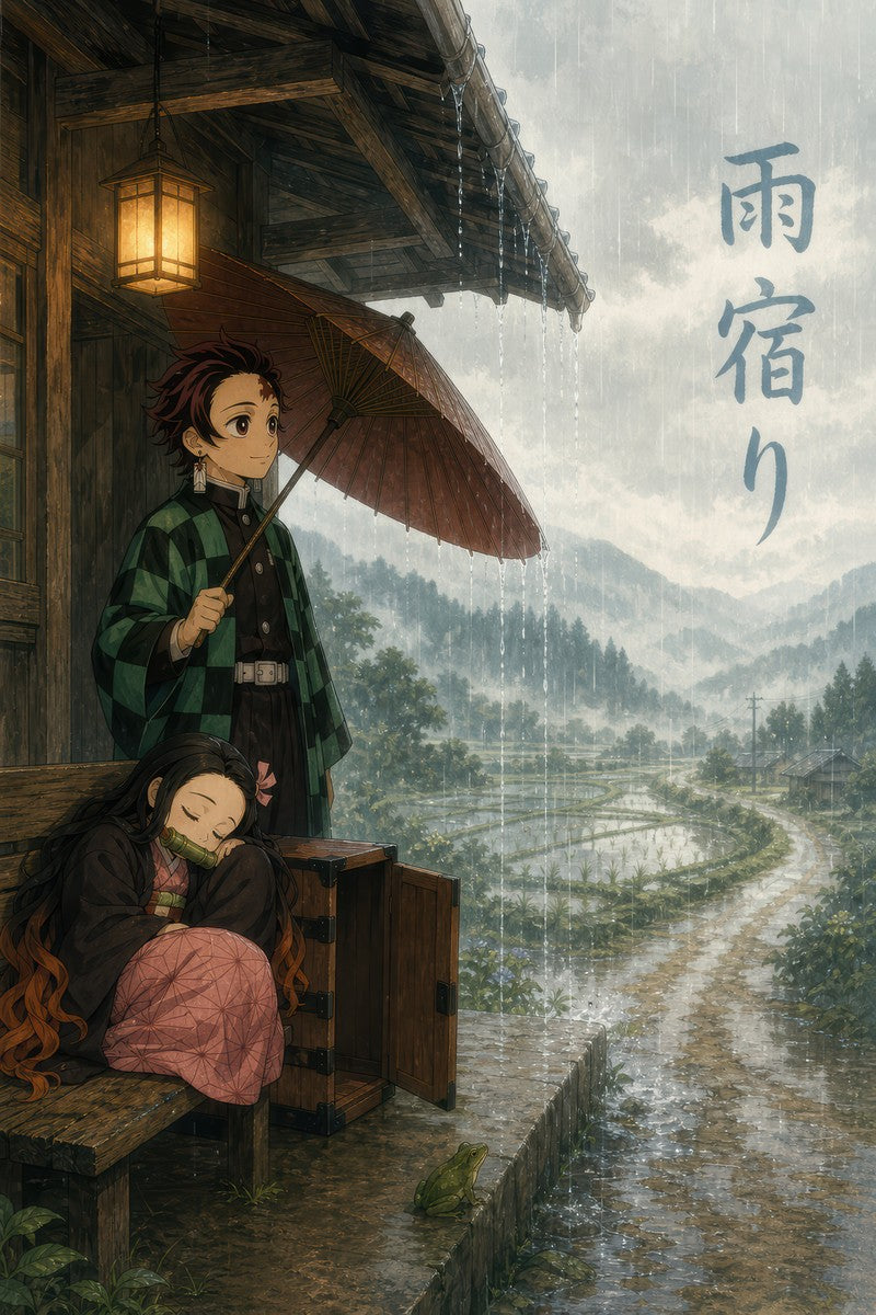 Demon Slayer Rain Shelter Miyazaki Station Anime Poster