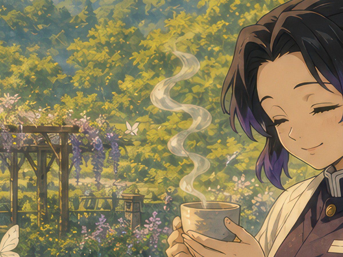 Demon Slayer Shinobu Tea Miyazaki Butterfly Porch Anime Poster