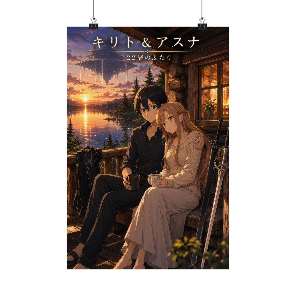 Sword Art Online Sao04 Kirito Asuna Log Home Porch Golden Hour Romance Anime Pos