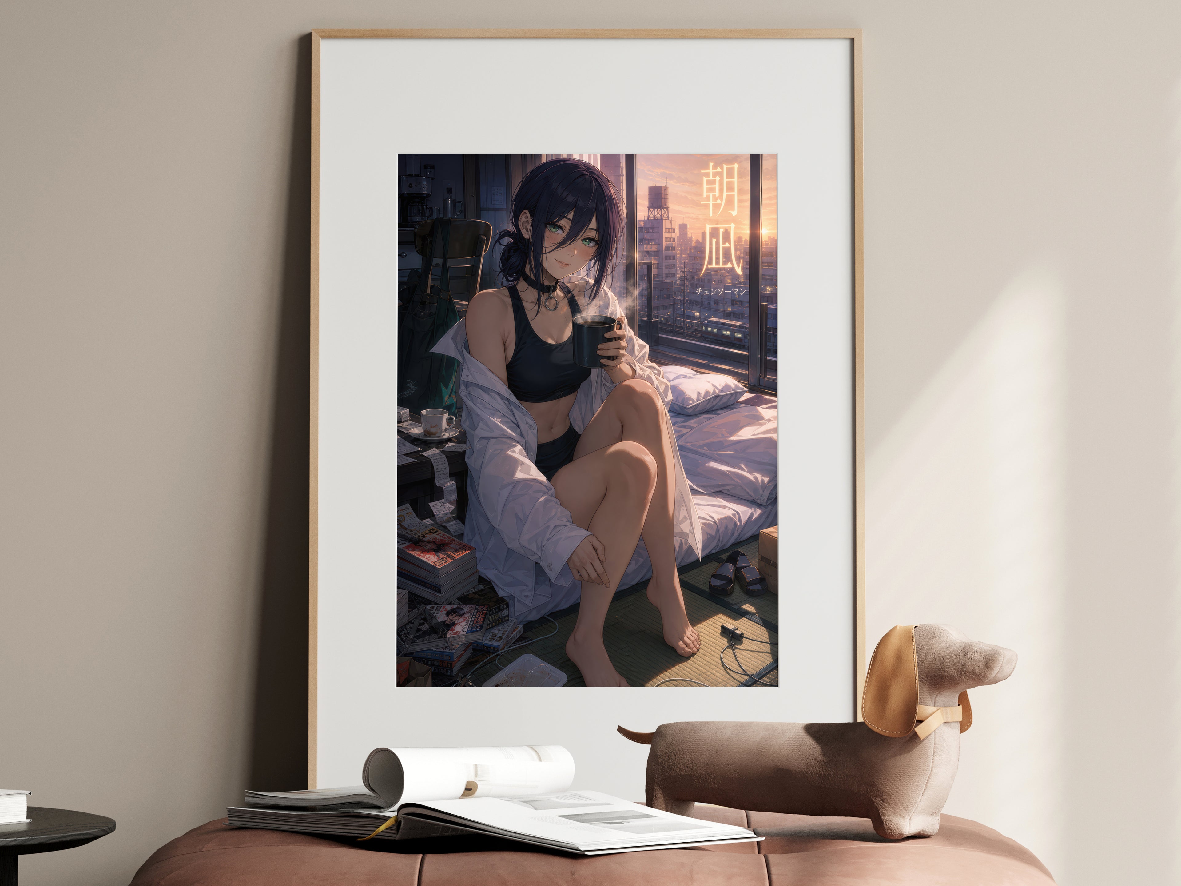 Reze Morning Coffee Chainsaw Man Anime Poster Dawn Apartment Art Print
