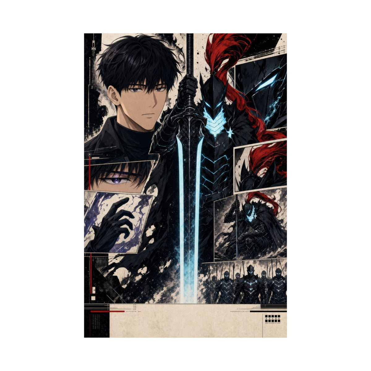 Solo Leveling Sl59 Jinwoo Igris Manga Editorial Collage Anime Poster
