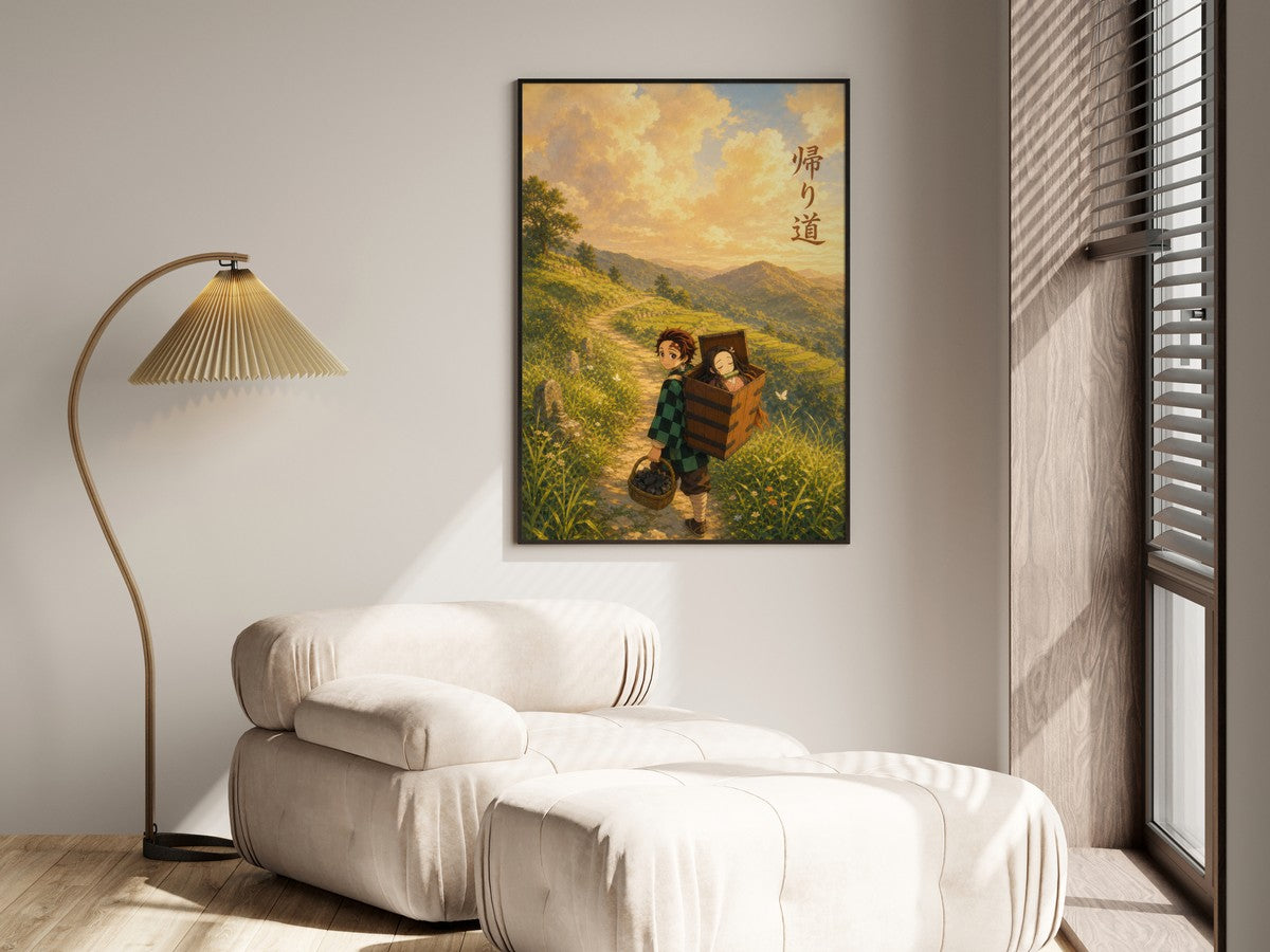 Demon Slayer Tanjiro Nezuko Miyazaki Mountain Path Anime Poster