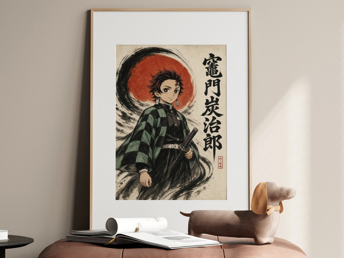 Demon Slayer Hm01 Tanjiro Sumi E Sun Anime Poster