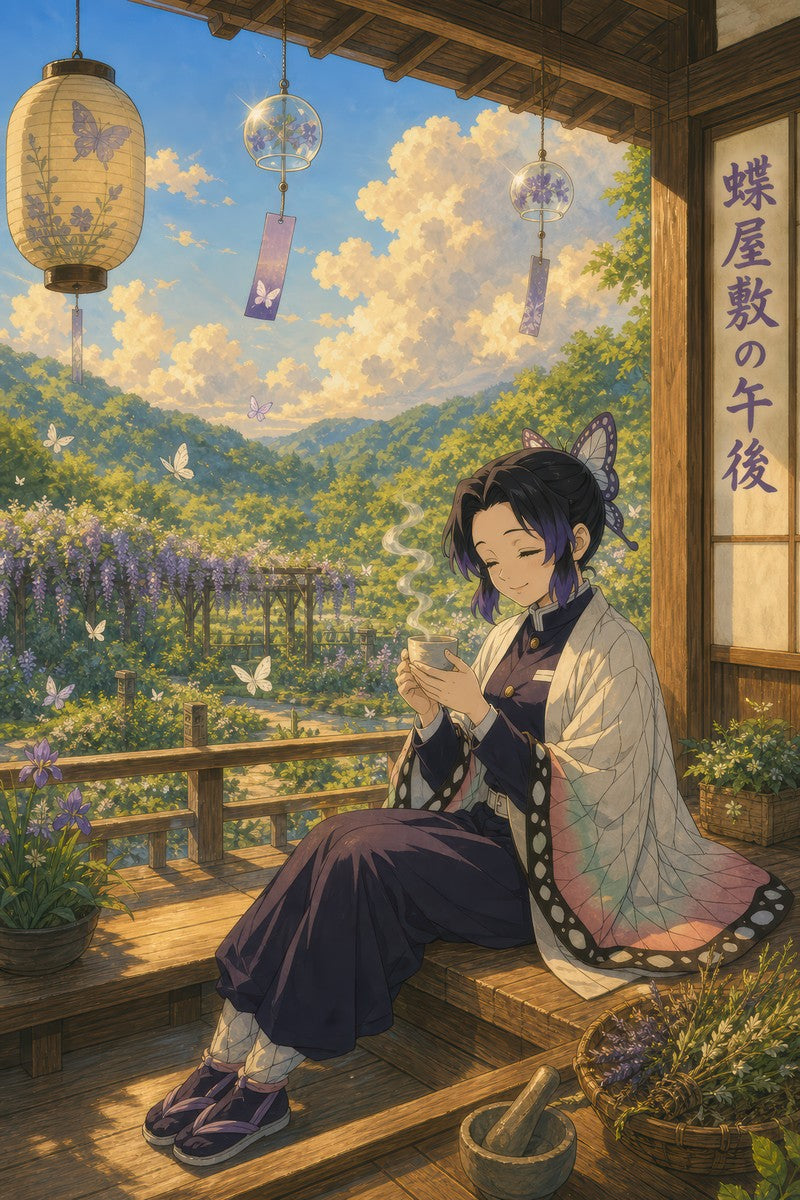 Demon Slayer Shinobu Tea Miyazaki Butterfly Porch Anime Poster