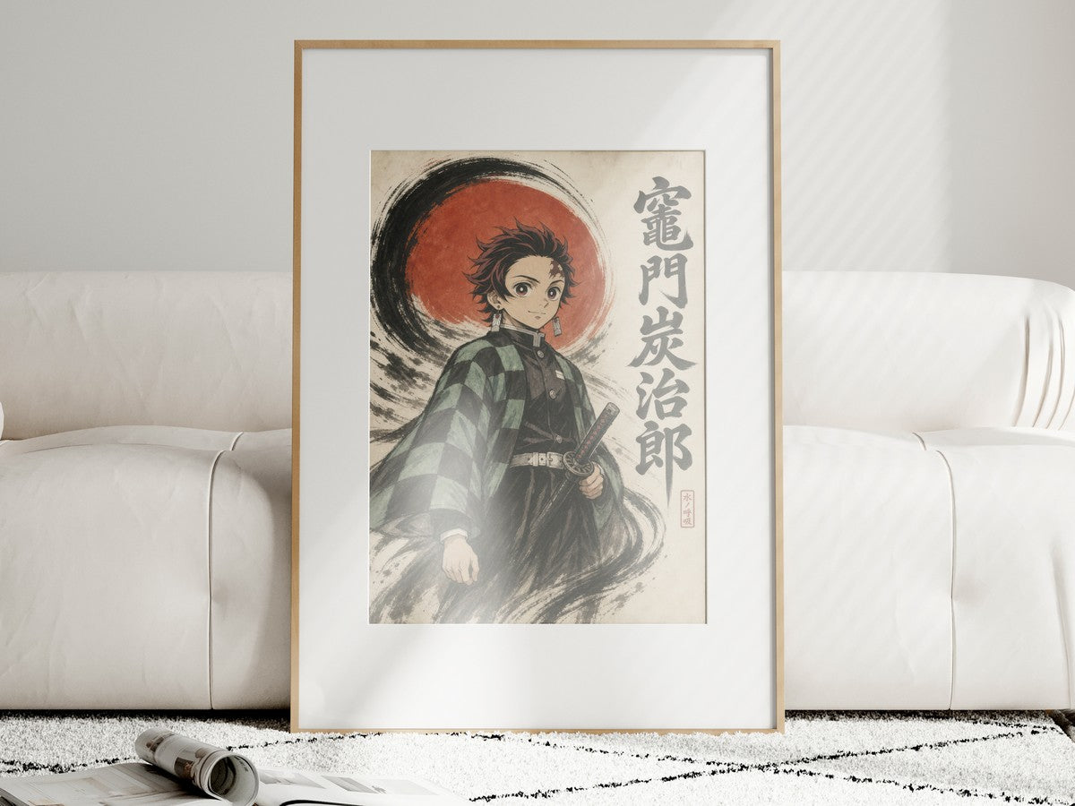 Demon Slayer Hm01 Tanjiro Sumi E Sun Anime Poster