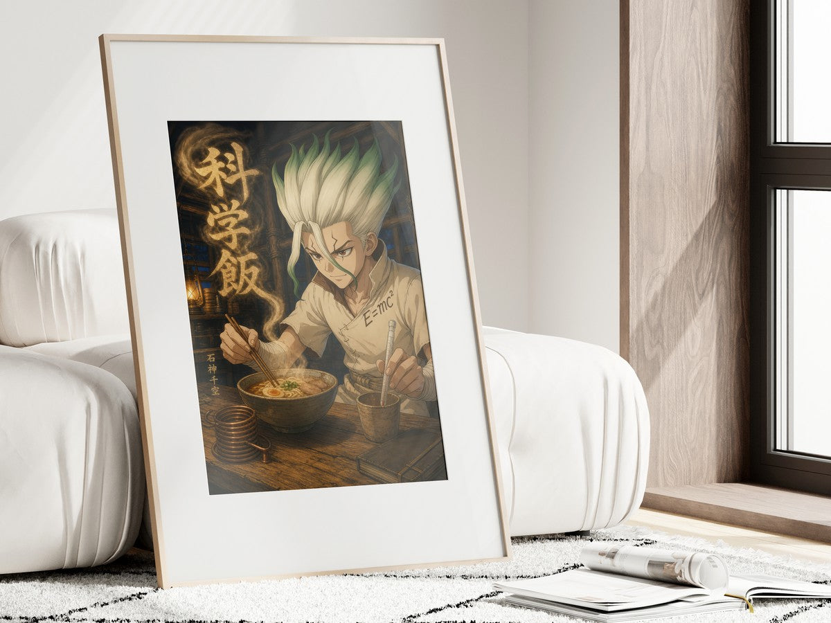 Framed poster above a desk