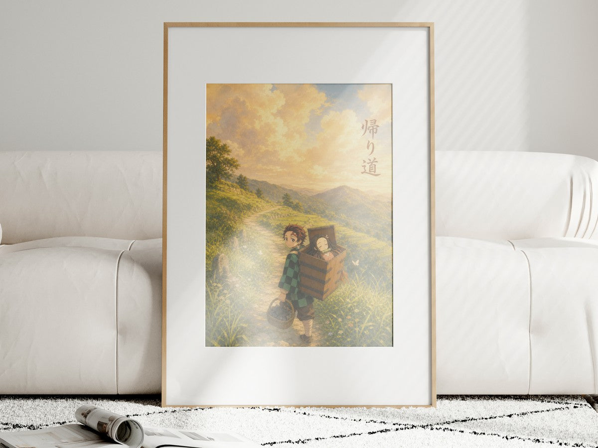 Demon Slayer Tanjiro Nezuko Miyazaki Mountain Path Anime Poster