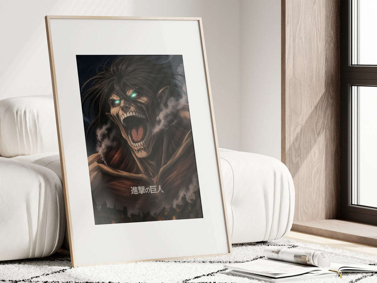 Framed poster above a desk
