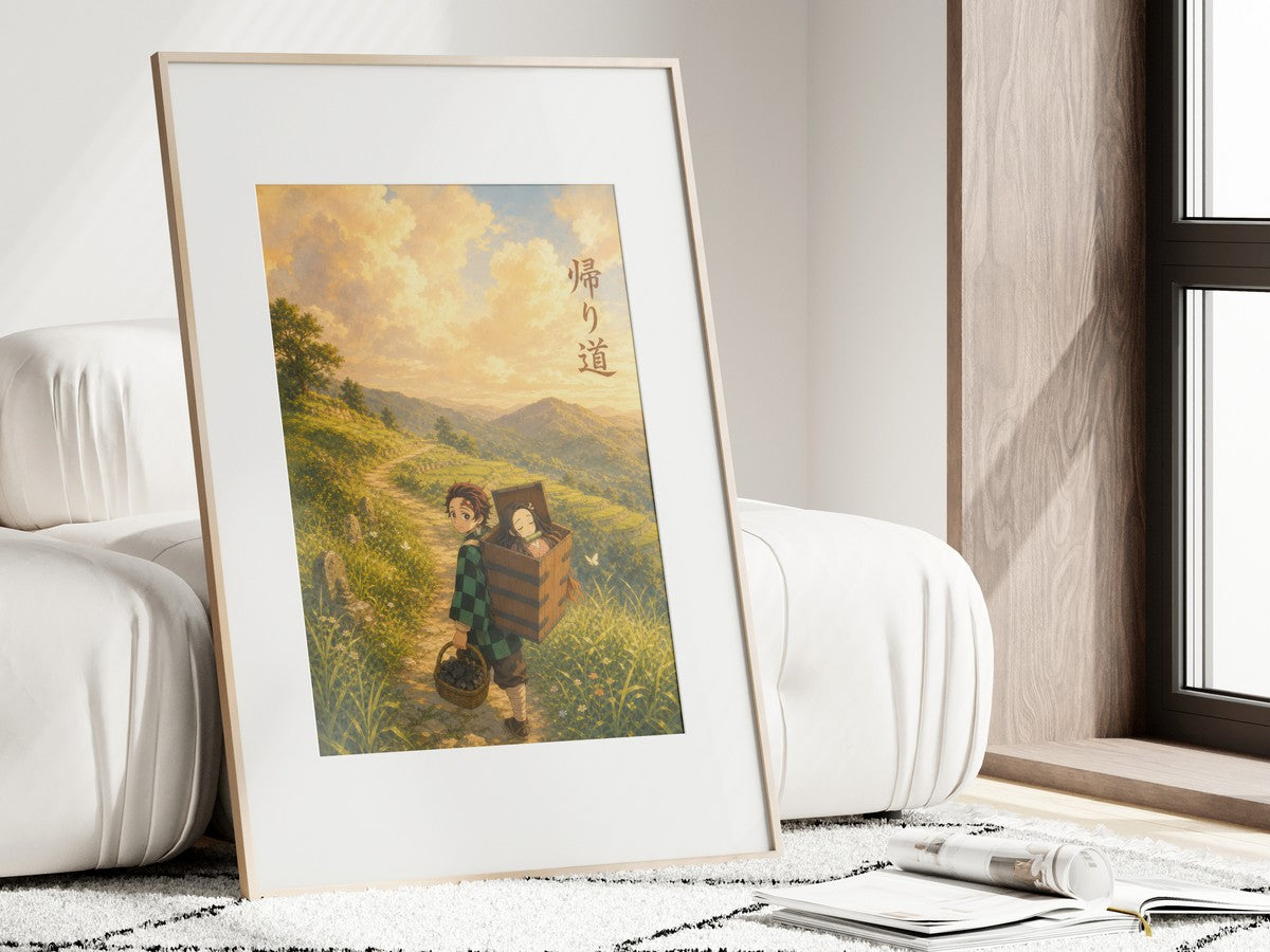 Demon Slayer Tanjiro Nezuko Miyazaki Mountain Path Anime Poster