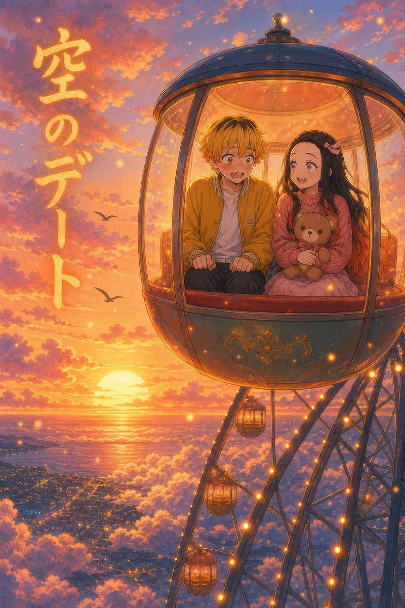 Demon Slayer Zenitsu Nezuko Dreamy Ferris Wheel Anime Poster