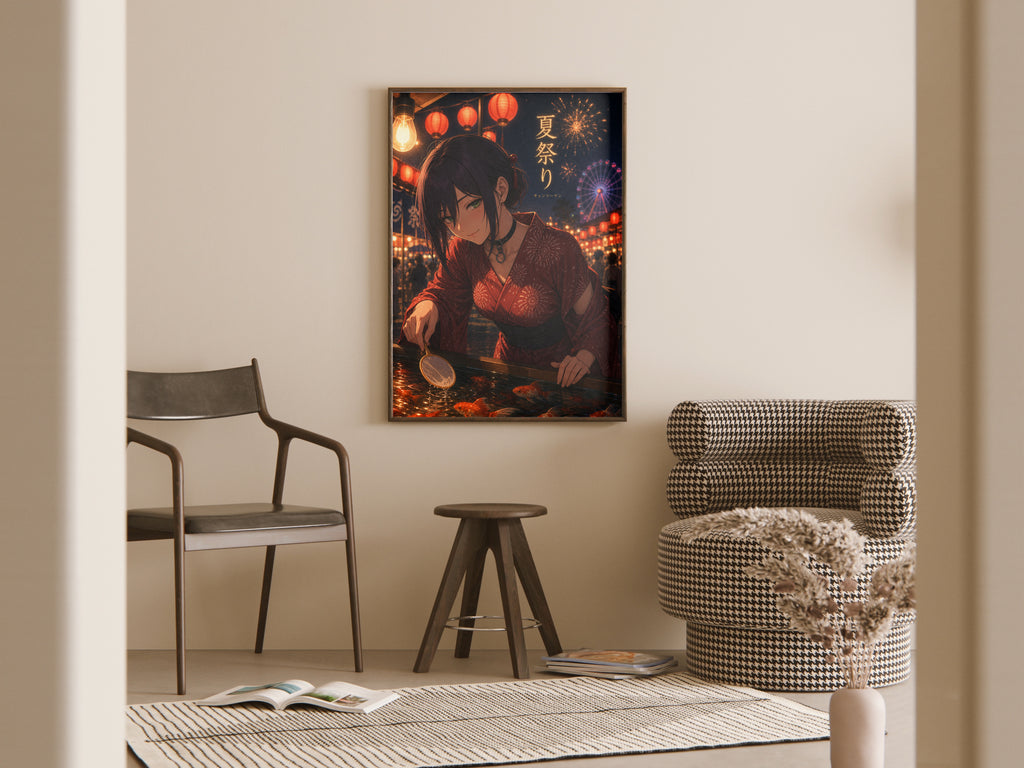 Reze Summer Festival Goldfish Scooping Chainsaw Man Anime Poster Art Print