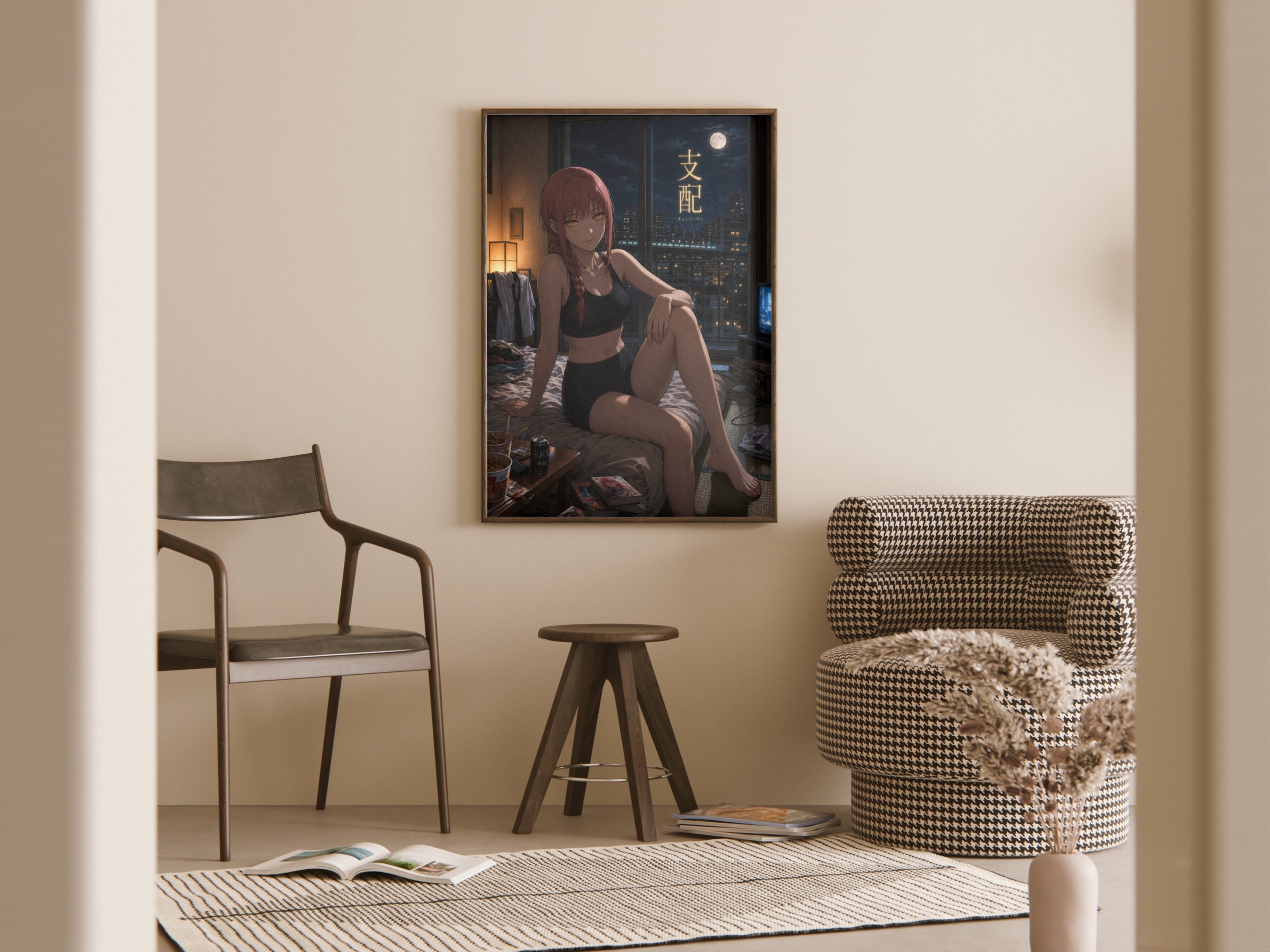 Makima Chainsaw Man Anime Poster Moonlit Apartment Night Art Print