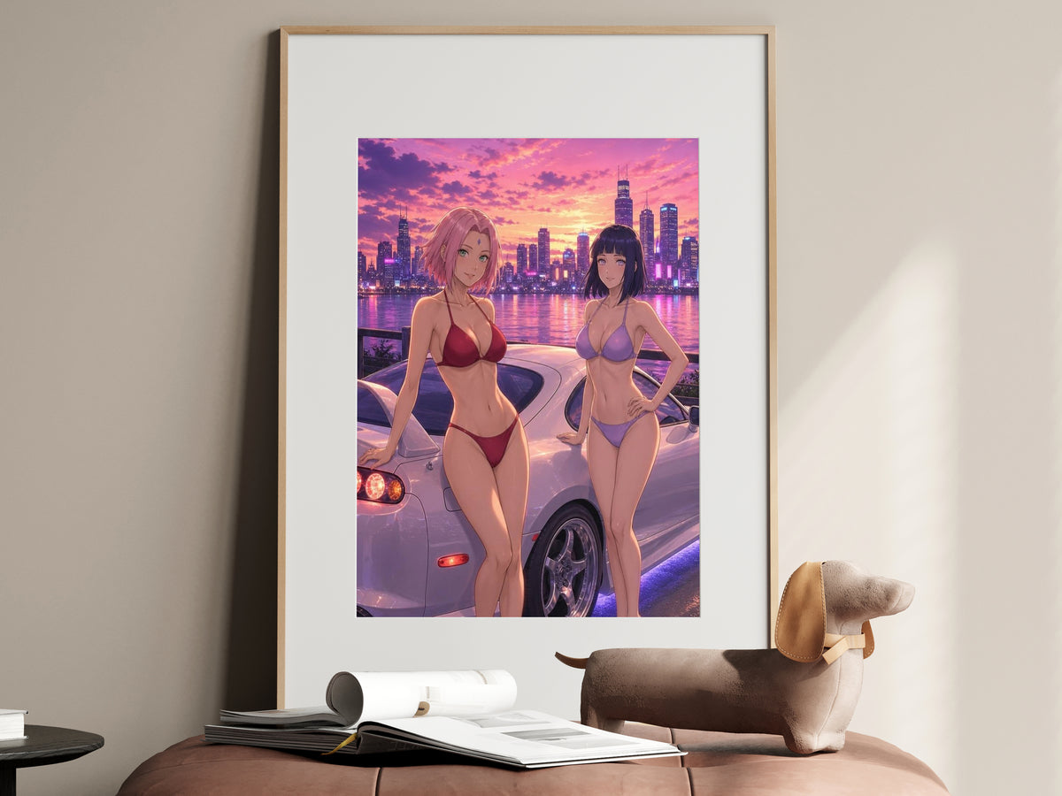 Sakura Hinata Naruto Anime Poster Ninja Sisters Art Print