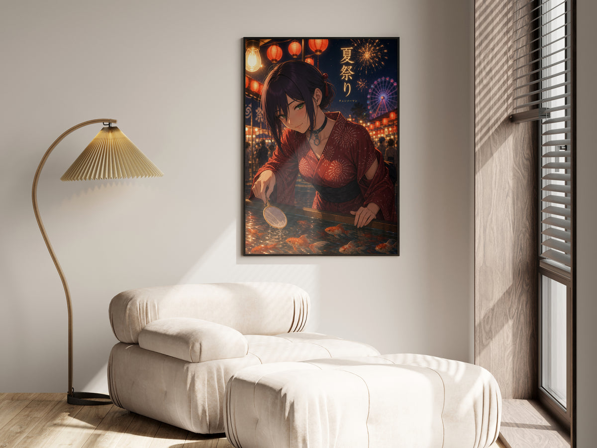 Reze Summer Festival Goldfish Scooping Chainsaw Man Anime Poster Art Print