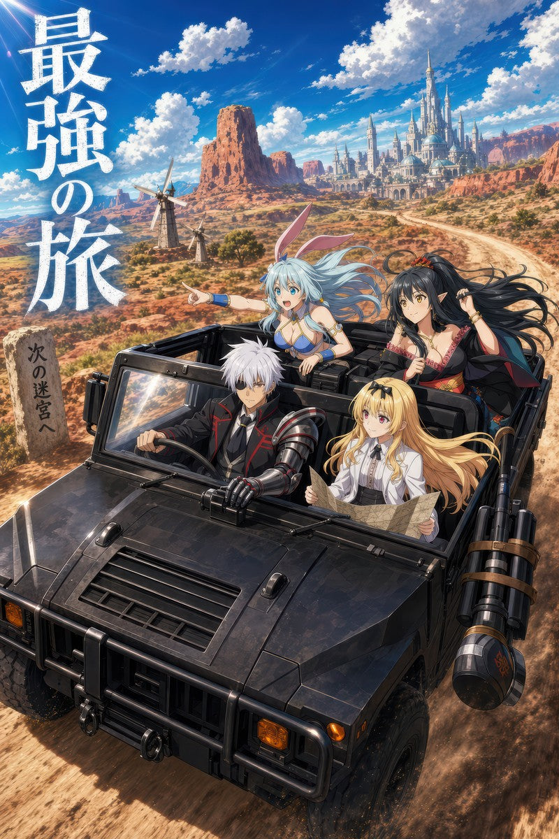 Arifureta Hajime Humvee Desert Road Adventure Anime Poster