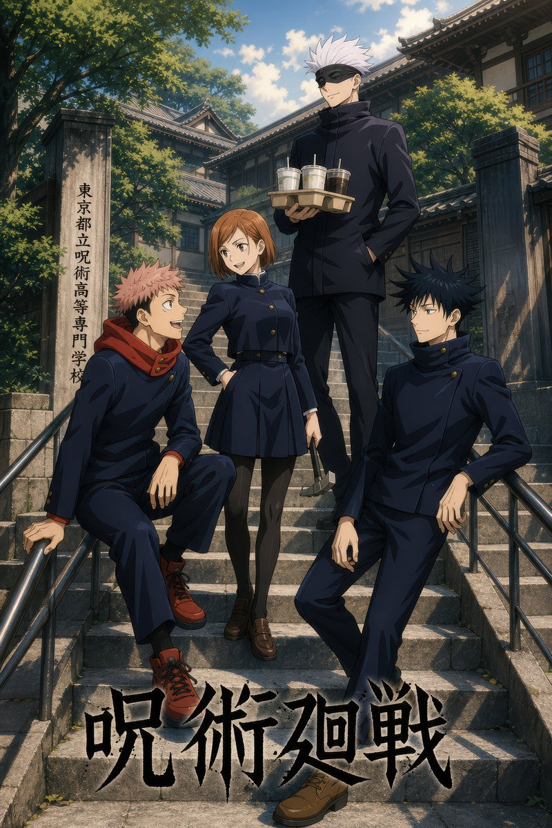 Jjk-Official-Kv-Pilot Core-Four-School-Stairs Gpt-Image-2 Pixazo Medium V01 Anim
