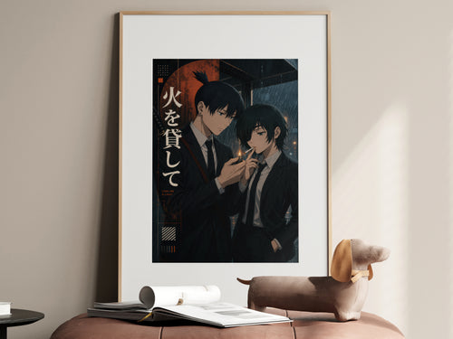 HEDESYNS90:chainsaw-man-aki-himeno-lighter-awning-rainy-noir-relationship-poster-gpt-image-2-pixazo-medium-v01:hero