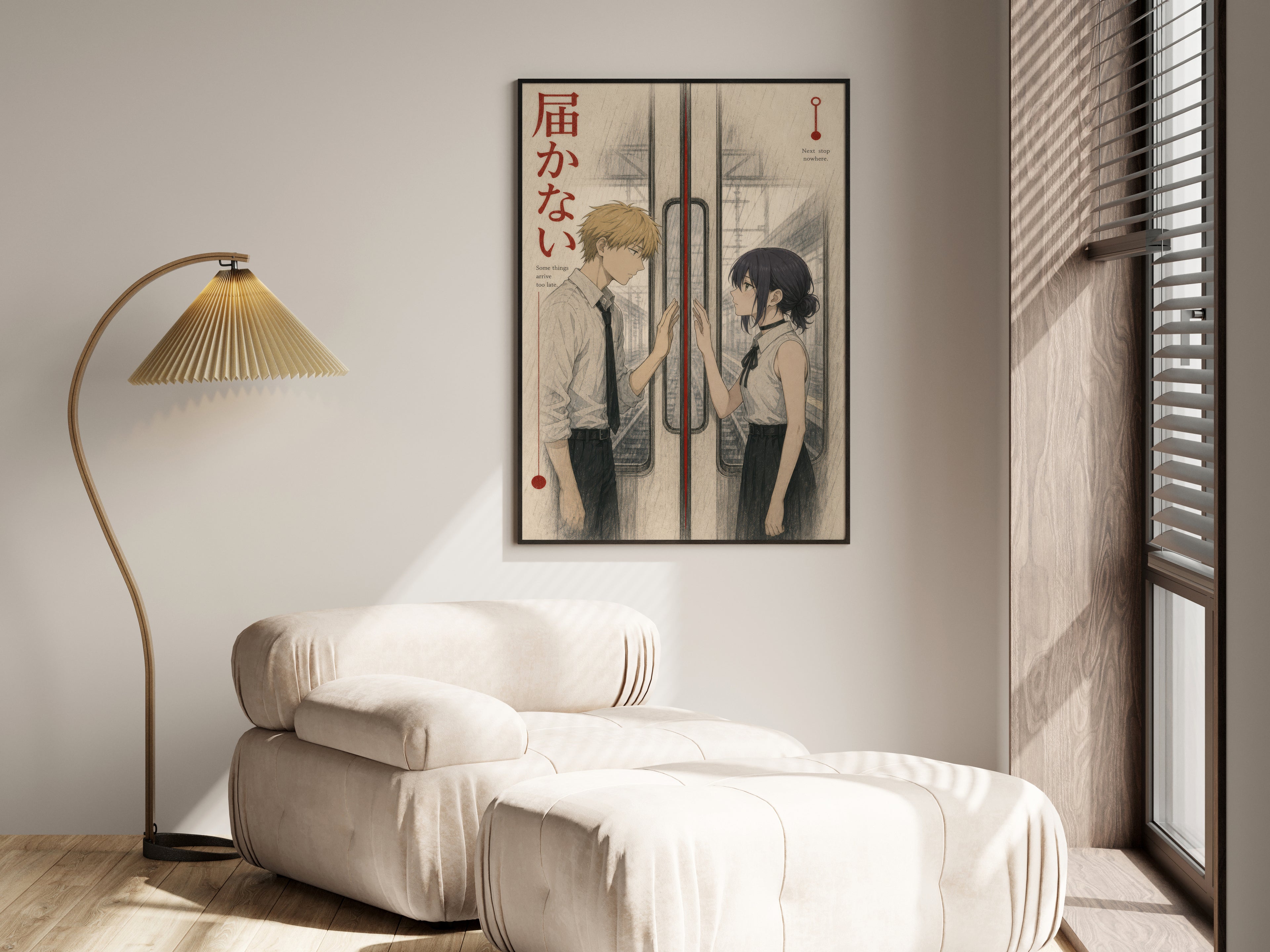 HEDESYNS90:chainsaw-man-denji-reze-closing-train-doors-bittersweet-monochrome-railway-newsprint-poster-gpt-image-2-pixazo-medium-v01:i01455