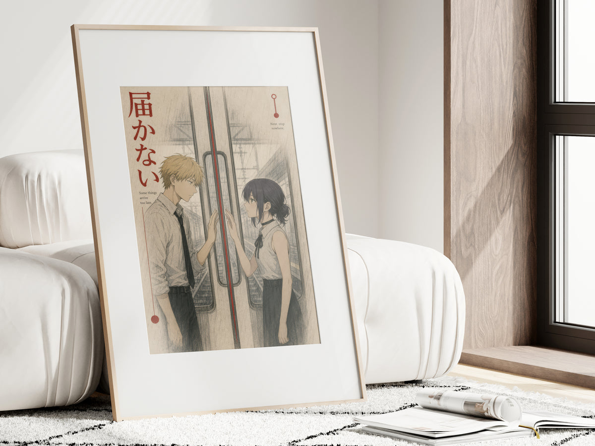HEDESYNS90:chainsaw-man-denji-reze-closing-train-doors-bittersweet-monochrome-railway-newsprint-poster-gpt-image-2-pixazo-medium-v01:i01462