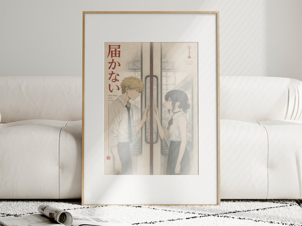 HEDESYNS90:chainsaw-man-denji-reze-closing-train-doors-bittersweet-monochrome-railway-newsprint-poster-gpt-image-2-pixazo-medium-v01:i01463