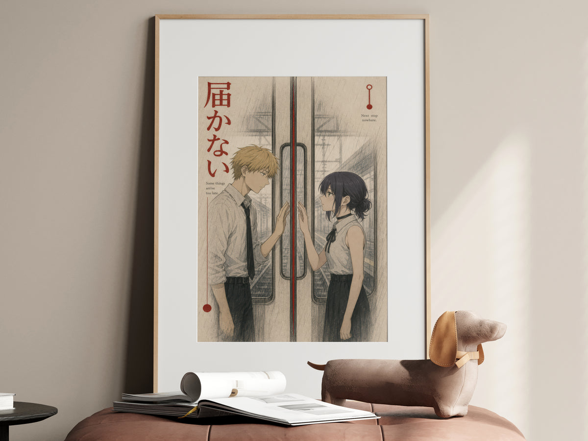 HEDESYNS90:chainsaw-man-denji-reze-closing-train-doors-bittersweet-monochrome-railway-newsprint-poster-gpt-image-2-pixazo-medium-v01:hero