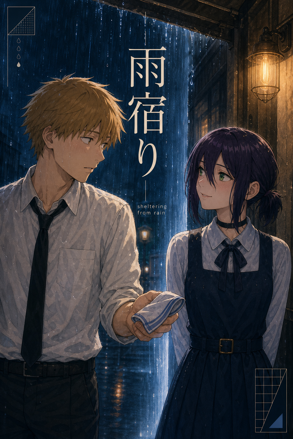 HEDESYNS90:chainsaw-man-denji-reze-rain-shelter-romantic-blue-rain-cinema-poster-gpt-image-2-pixazo-medium-v01:original