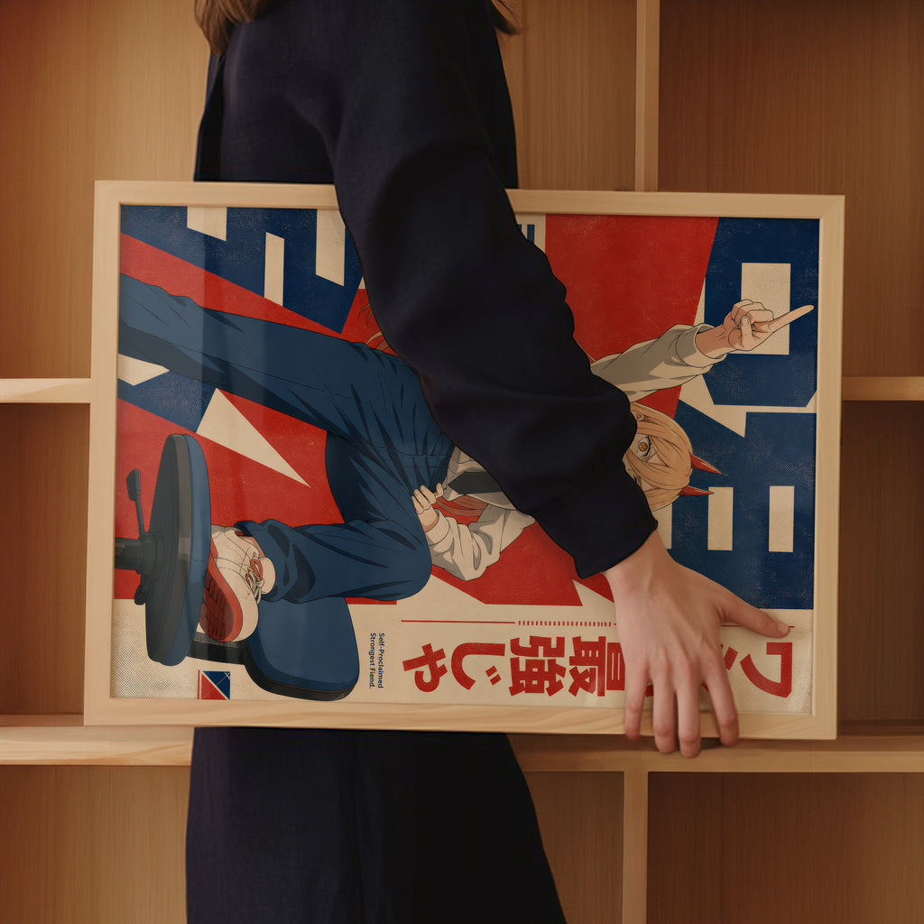 HEDESYNS90:chainsaw-man-power-self-proclaimed-victory-bold-blue-red-anime-editorial-gpt-image-2-pixazo-medium-v01:mockup