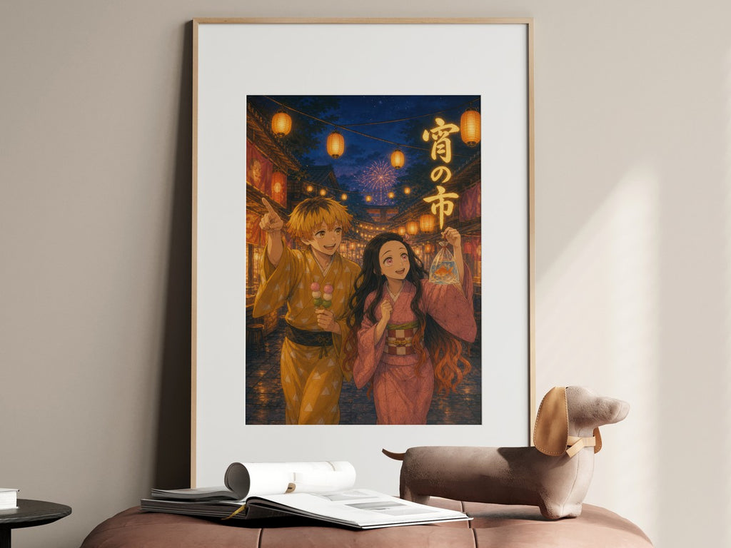 Demon Slayer Zenitsu Nezuko Ghibli Night Market Anime Poster
