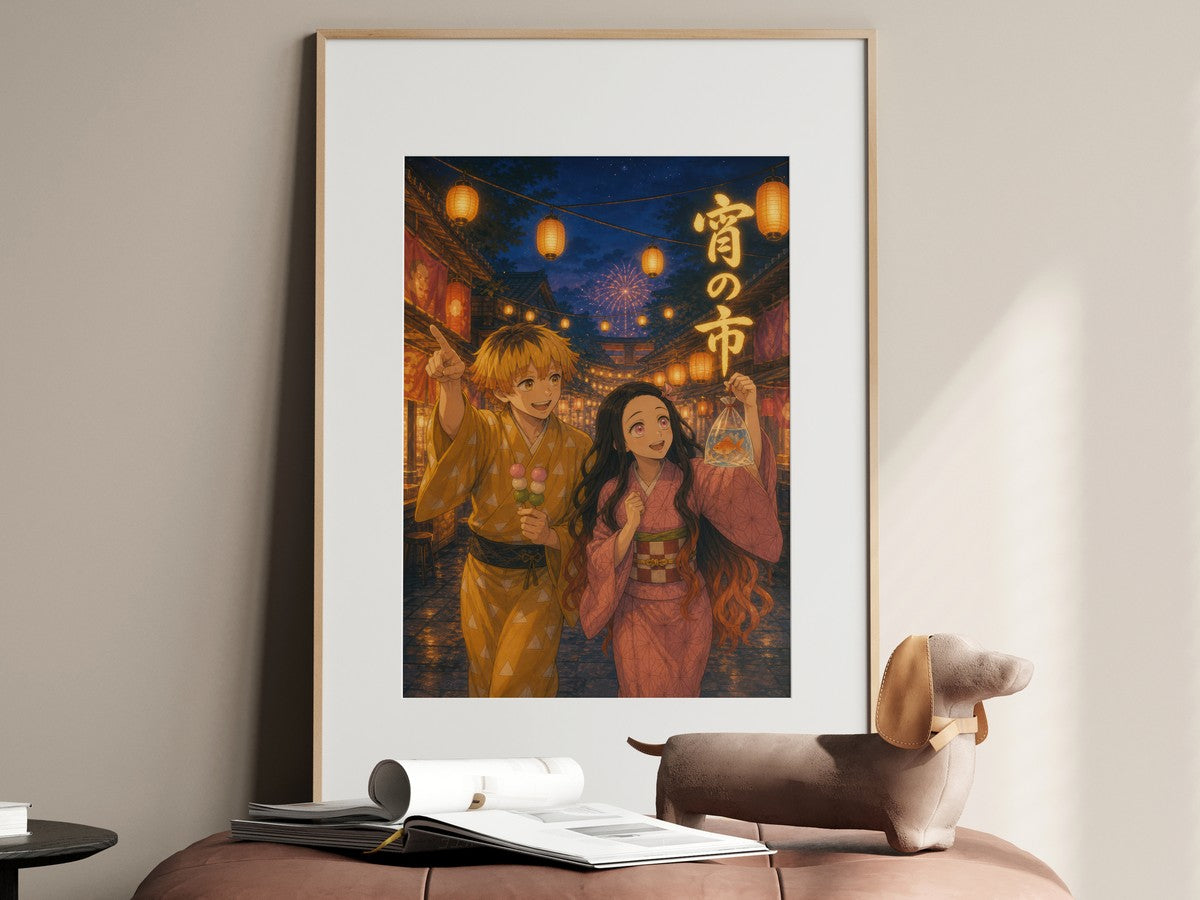 Demon Slayer Zenitsu Nezuko Ghibli Night Market Anime Poster