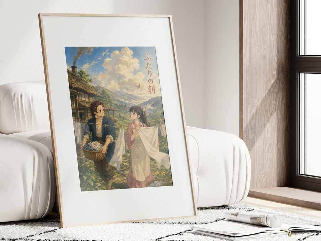 Demon Slayer Tanjiro Kanao Ghibli Morning Laundry Anime Poster