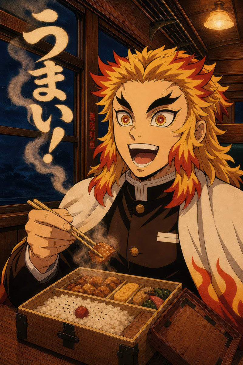Demon Slayer Rengoku Umai Retro Railway Food Editorial Anime Poster