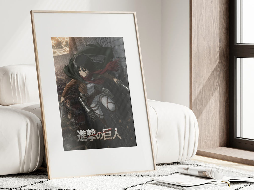 Framed poster above a desk