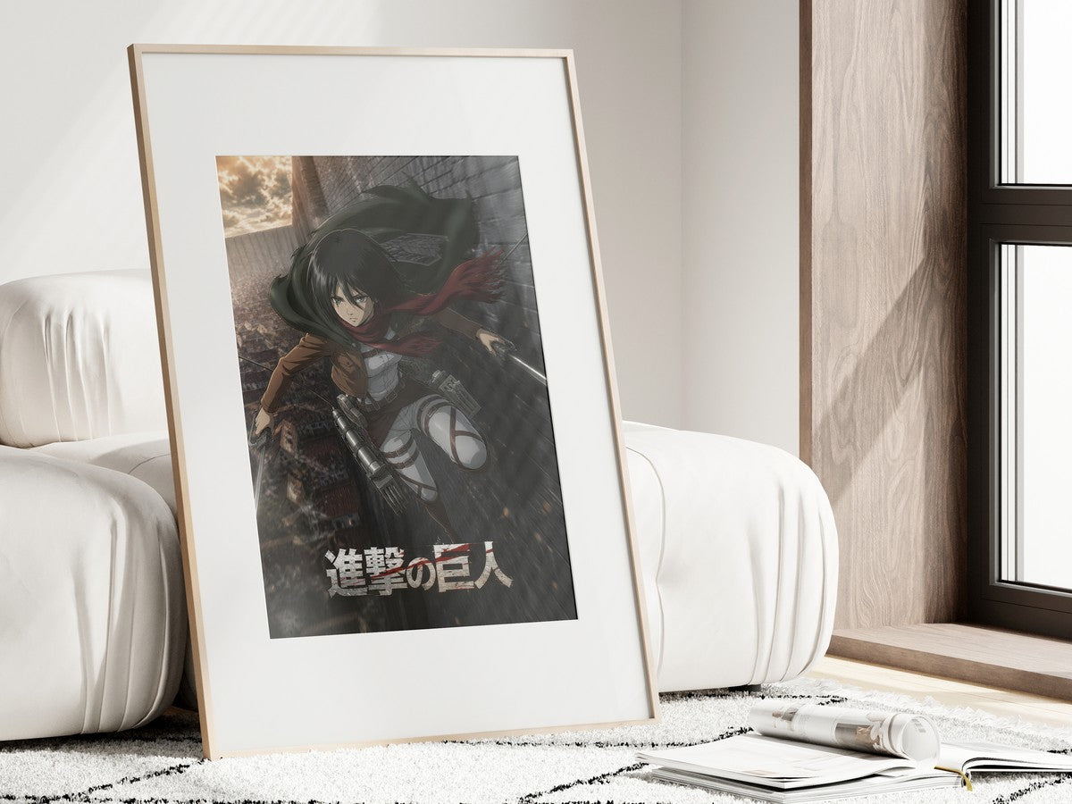 Framed poster above a desk