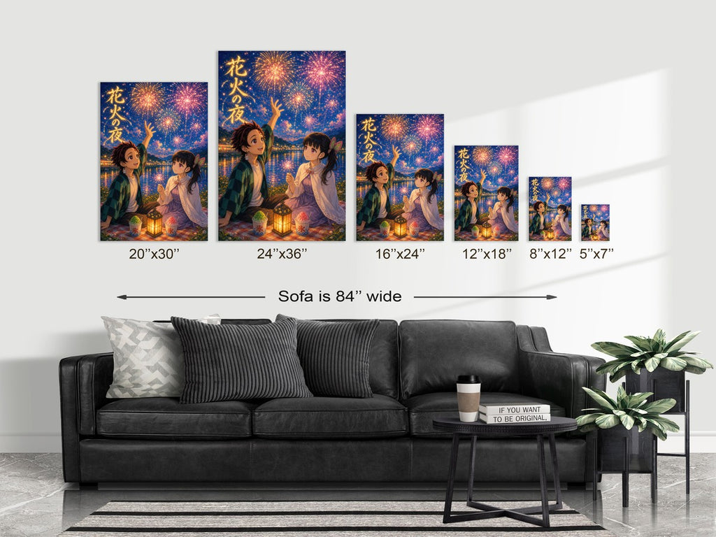 Demon Slayer Tanjiro Kanao Dreamy Fireworks Riverbank Anime Poster