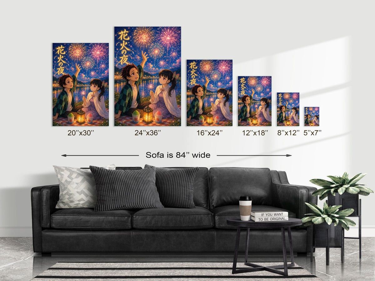 Demon Slayer Tanjiro Kanao Dreamy Fireworks Riverbank Anime Poster