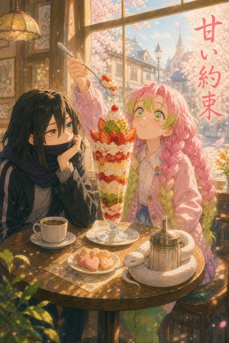 Demon Slayer Obanai Mitsuri Dreamy Parfait Cafe Anime Poster