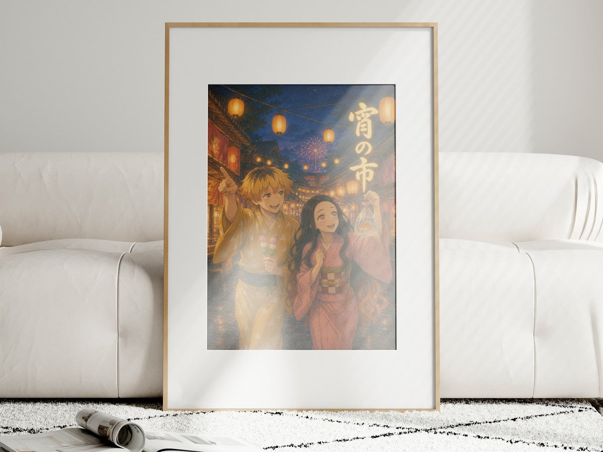 Demon Slayer Zenitsu Nezuko Ghibli Night Market Anime Poster