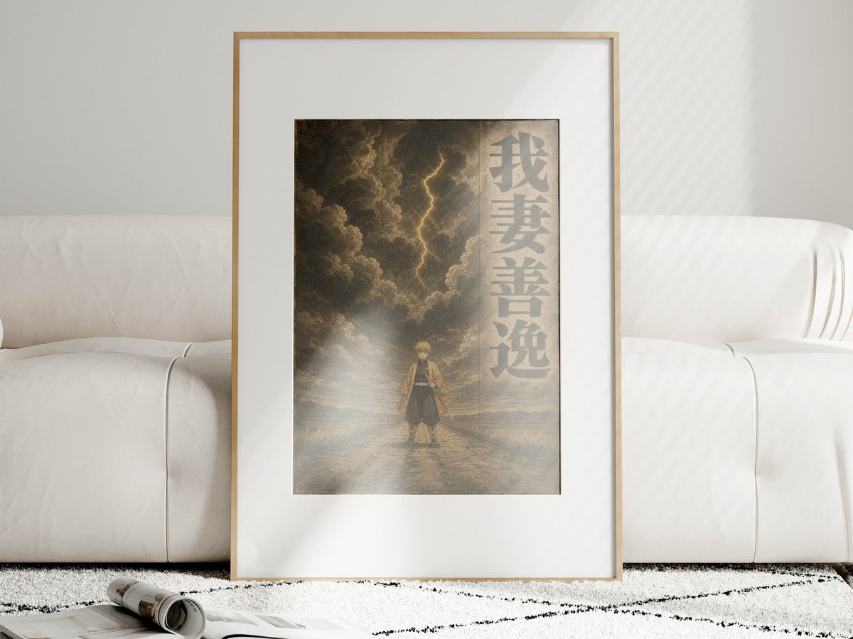 Demon Slayer Hm04 Zenitsu Sepia Thunder Anime Poster