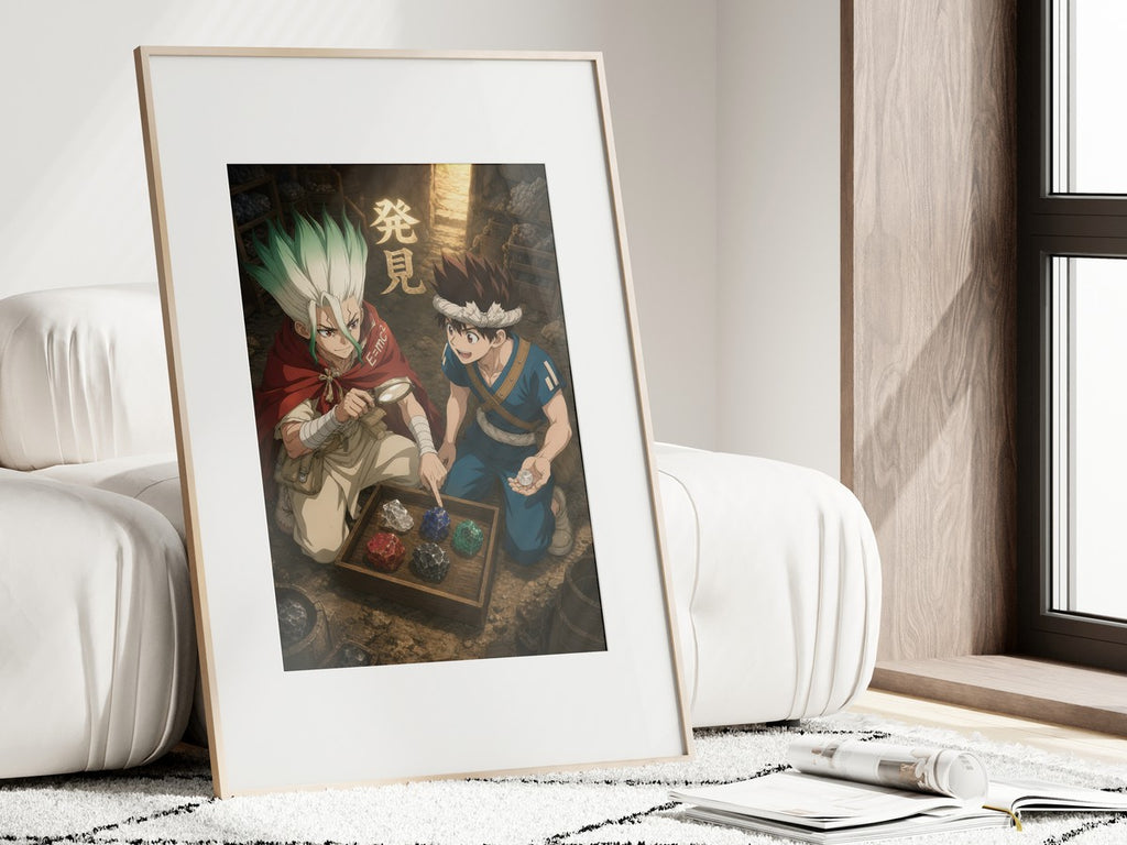 Framed poster above a desk