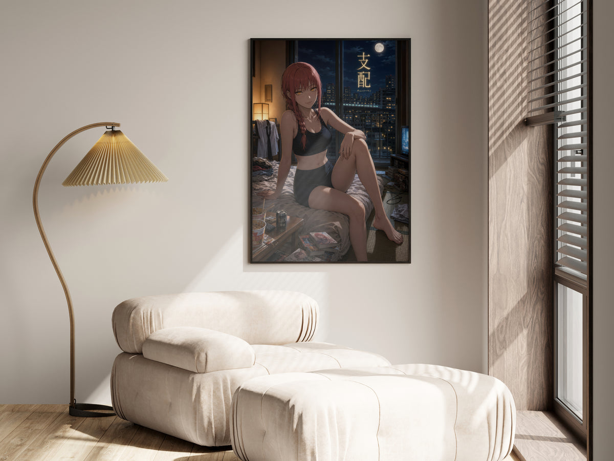 Makima Chainsaw Man Anime Poster Moonlit Apartment Night Art Print