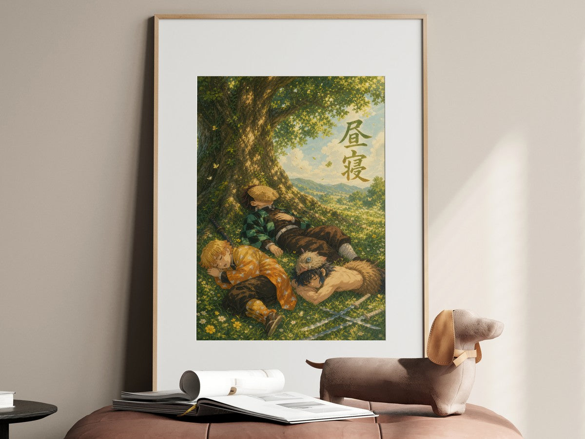 Demon Slayer Trio Napping Miyazaki Camphor Tree Anime Poster