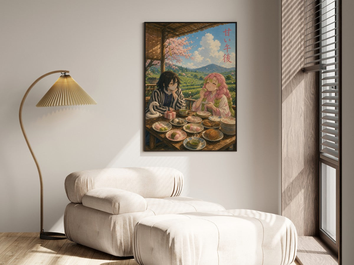 Demon Slayer Obanai Mitsuri Ghibli Teahouse Date Anime Poster